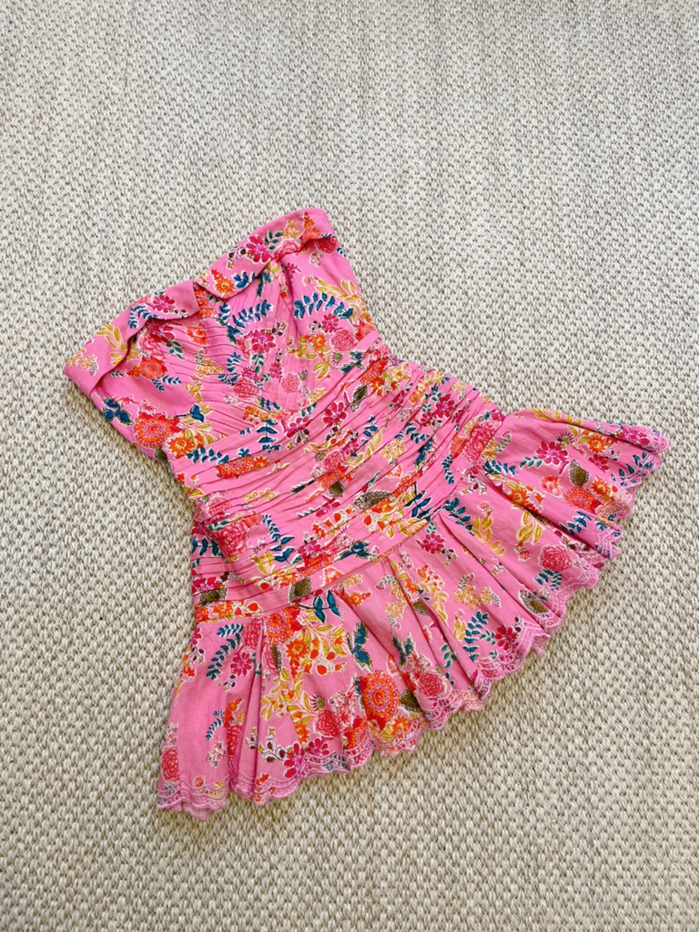 HEMANT & NANDITA Fiora Short dress Hot Pink Smocked Strap Detail Top strapless m